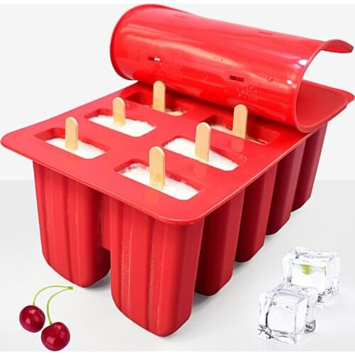 Dessert Freezer 4/10 Cavity Silicone Popsicle Ice Cream Mold with Cover DIY Homemade Lolly Fruit Juice Ice Cube Tray Maker