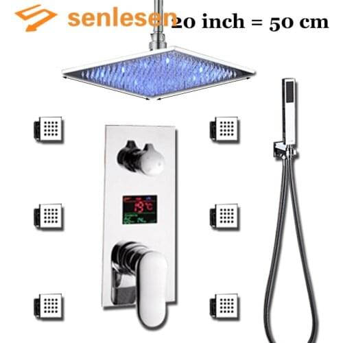 Senlesen Shower Faucet Set Temperrature Digital Display Valve Hot and Cold Mixer Tap Chrome Brass Shower Head Bath Faucets