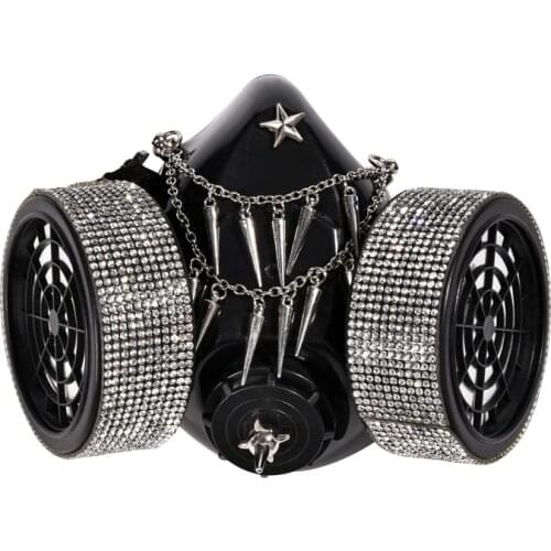 Steampunk Women’s Crystals Mask Carnival Ball Fancy Party Face Masque Crystal Spikes Chain Masks Retro Gothic Accessory