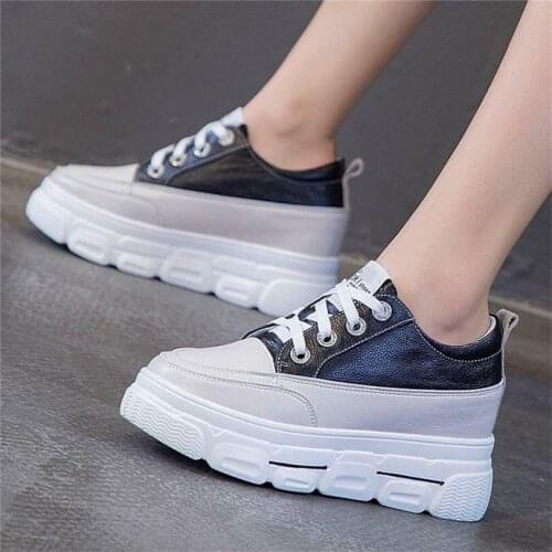 Fashion Sneakers Oxfords Women Cow Leather Ankle Boots Platform Wedge High Heels Lace Up Creepers Oxfords 34 35 36 37 38 39 40