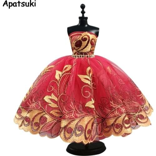 High Quality Red Ballet Dress For Barbie Doll Outfits 1/6 Doll Accessories Rhinestone Clothes 3-layer Skirt Party Gown Toy DIY