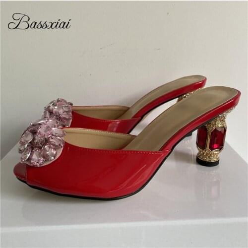 Beaded Rhinestone Butterfly-Knot Sandals Women Diamond Crystal High Heel Slingbacks Peep Toe Slip-on Mules Summer