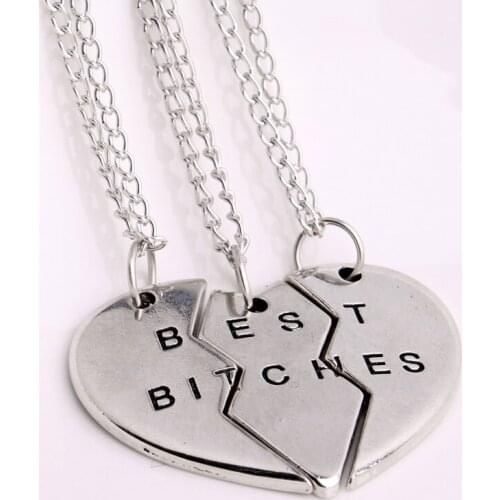 12Set/Lot Trendy 3PC/Set Best Bitches Broken Heart Pendant Necklace Charm Jewelry Women Friends Friendship Forever Collar Bijoux