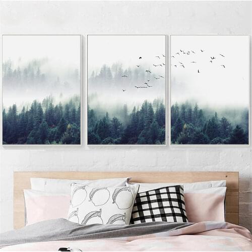 3pcs/lot Nordic Fog Forest Birds Landscape Canvas Painting Poster Print Wall Art Picture Living Room Home Office Decor Cuadros
