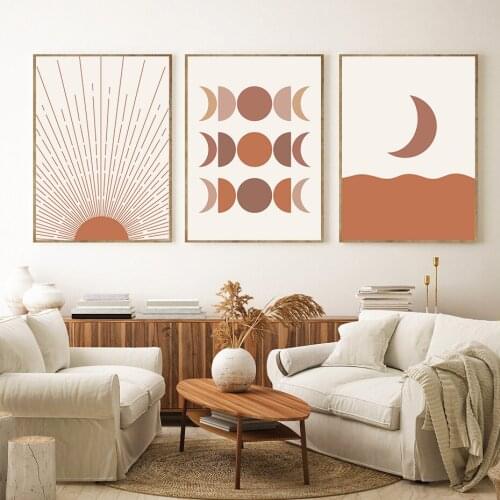 Abstract Beige Moon Sune Landscape Wall Art Pictures Canvas Painting Posters and Prints Interior for Living Room Home Decoration