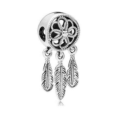 Btuamb Boho Hollow Dream Catcher Flower Leaves Tassel Charm Beads Fit Pandora Bracelets & Bangles For Women Party Making Jewelry