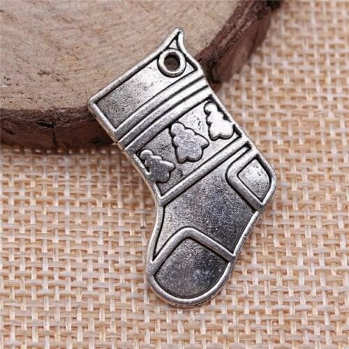 Free shipping 16pcs 25x20mm antique silver Christmas socks charms diy retro jewelry fit Earring keychain hair card pendant