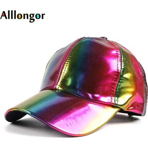 Fashion 2020 back to the future Colourful Rainbow Women‘s baseball Cap Men Bigbang Snapback Hip Hop Faux Leather Women Caps Hat