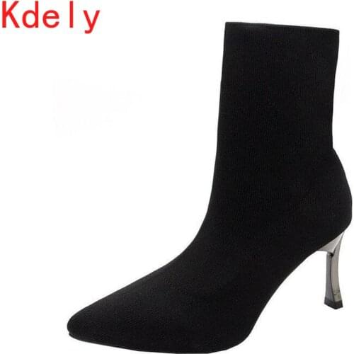 Womens Boots Fashion Pointed Toe Lace-up High Heels Women Ankle Boots Female Sandals Pumps Dress Women Boots Plus Size 35-40