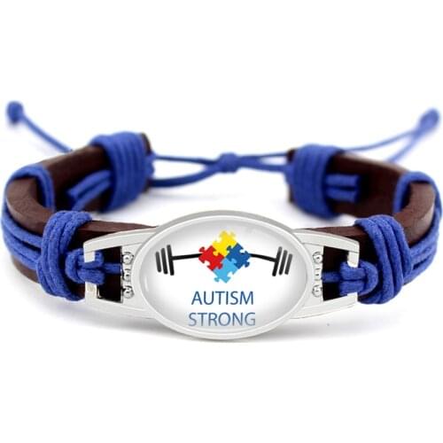 Puzzle Piece Autism Awareness Hope Butterfly Charm Leather Bracelets Yellow Pink Green Orange Purple Ribbon Men Women Jewelry