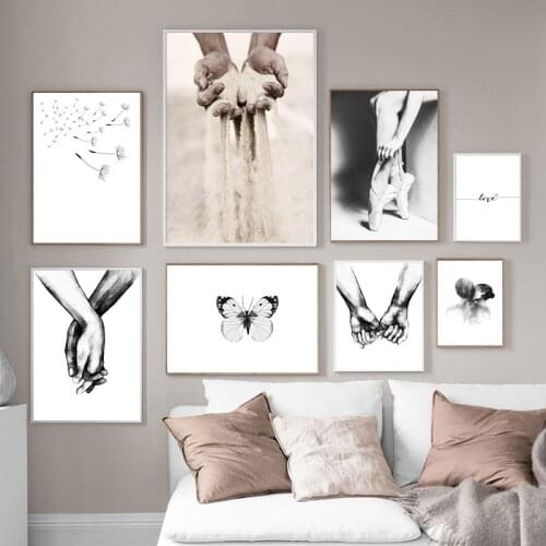 Black White Art Wall Canvas Painting Dandelion Butterfly Art Picture Love Quote Print And Poster For Room Home Decor HD3034