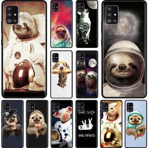 Black Case For Samsung A51 A21s A71 A12 A31 A52 A41 A32 A02 A11 Soft For Galaxy A72 A32 A42 A01 Cute animals Astronaut Sloth pet