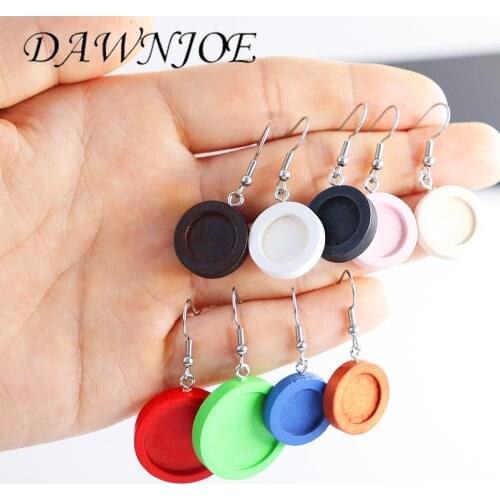 DAWNJOE 10pcs 12/20/25/30 mm Wood Cabochon Stainless Steel Earrings Hook Tray Base DIY Earrings Jewelry Making Supplies Finding
