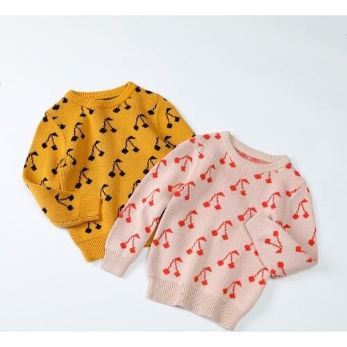 Cherry Kids Sweaters Spring Winter Baby Boys Girls Warm Pullover Knitted Bottoming Thicken Childrens Clothes Top High Quality