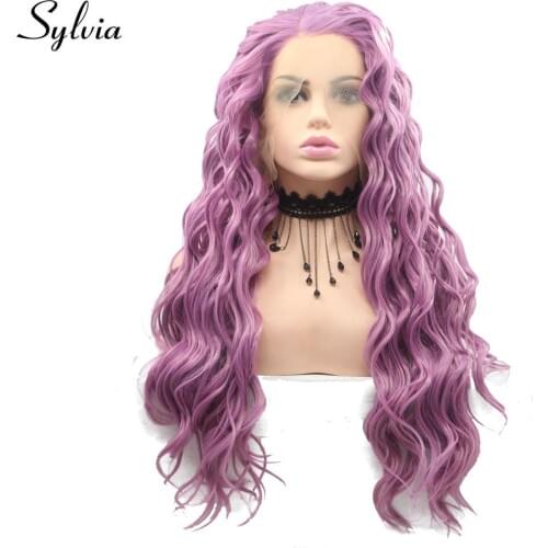 Sylvia Long Curly Wigs Purple Hair Glueless Synthetic Lace Front Wig For Women Lavender Wig Natural Heat Resistant Cosplay Wig
