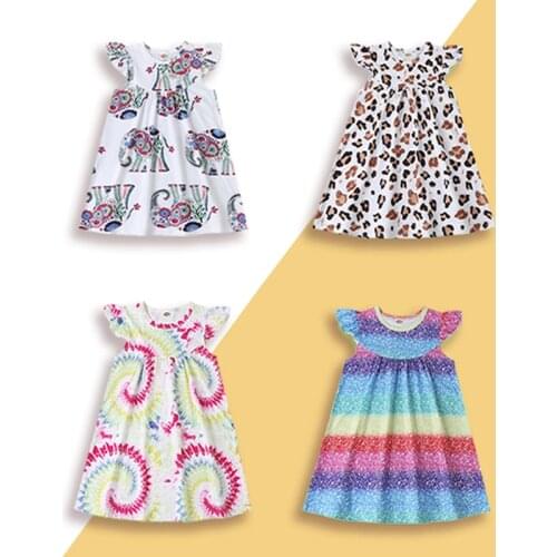 Baby Girl Dress Abstract Circle Print Flying Sleeve Toddler Girl Princess Dress Casual Kids Dresses for Girls Kids Clothes 1-6Y