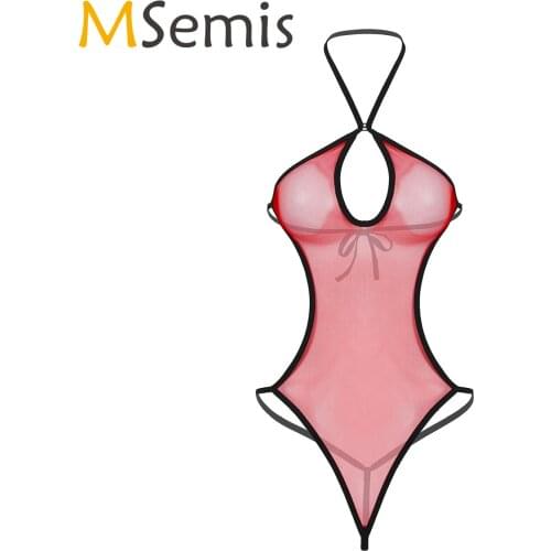 Women Halter Neck Skinny Bodysuit See-through Mesh Jumpsuit Ladies Backless Leotard Teddies Sexy Lingerie Costume for Nightclub