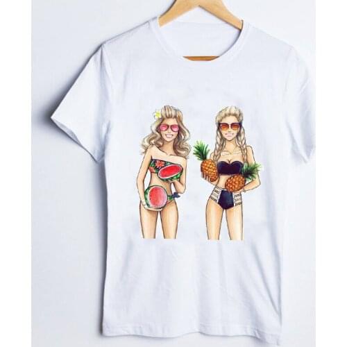 FIXSYS Female T Shirt Tees for Women Print Graphic Friends Sisters 90s Cartoon Ladies Clothes Lady Tops Clothing Womens T-Shirt