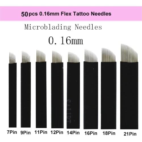 50pcs Black 0.16mm Microblading Needles 7/9/11/12/14/16/17/18 Pins Nano Blade For Permanent Makeup Eyebrow Laminas Tebori