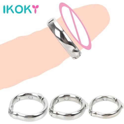 IKOKY Metal Cock Ring Adjustable Size Delay Ejaculation V Type Sex Toys For Men Foreskin Correction Penis Ring Magnet