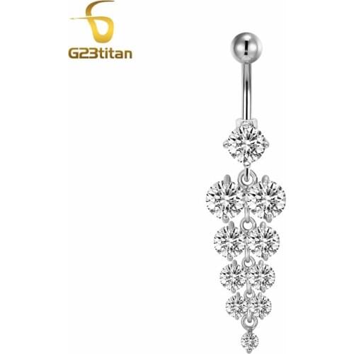 G23titan Charming Rhonestone Grapes Pendant Belly Piercing Ring G23 Titanium Dangle Belly Button Rings Navel Piercing Jewelry