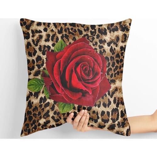 Leopard Handmade Linen Fabric Cushion Cover Pillowcase 2 PCS Set