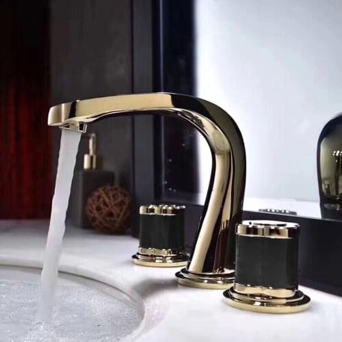 Bathroom Sink Faucet Basin Faucets Brass Gold Paint 3 Holes Double Handle Luxury Bathbasin Bathtub Taps Hot and Cold Mixer Water
