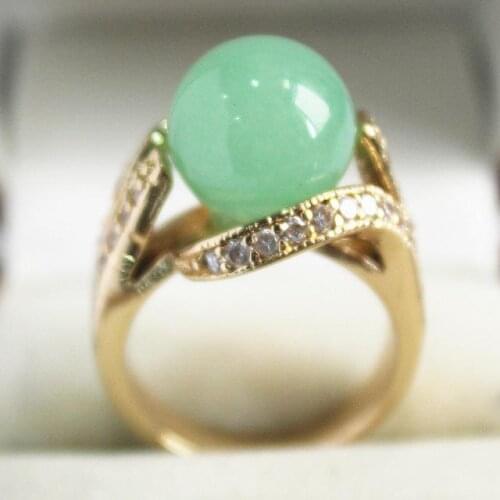 Beautiful new jewelry with crystal decorated &12mm light green jade ring(#7.8.9)