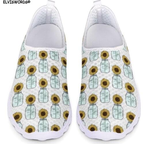 ELVISWORDS Sunflower Prints Flats Ladies Sneakers Light Mesh Comfortable Female Spring Summer Shoes Casual Breathable Lazy Shoes