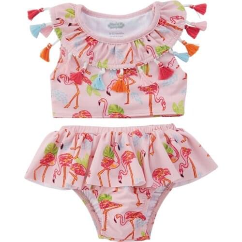 Baby Girls Swimwear Summer Flamingo Print Sleeveless Swimwear Two Piece Swimsuit Beachwear