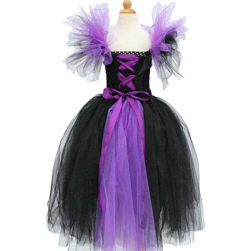 Girls Maleficent Evil Queen Cosplay Costume Halloween Tutu Dress Children Witch Costume Fancy Kids Birthday Party Princess Dress