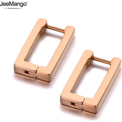 JeeMango Fashion Titanium Stainless Steel Simple Hoop Earrings Bohemia Geometry Square Earrings Jewelry For Women Girls JE19325