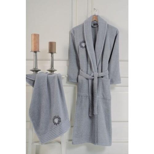Embroidered 100 Cotton 2 Piece Male Bathrobe Set