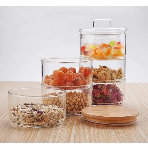 New 1200ml 3-layer Mason Borosilica Glass Jar Kitchen Food Bulk Container Set For Spices Dried Fruit Storage Can Salad Bowl Box