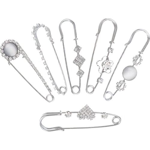 Set of 6 Creative Women Faux Crystal Brooch Pins Neckline Buckle for Wedding Bridal