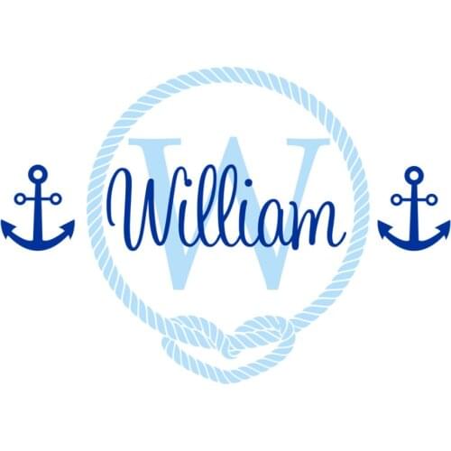 Nautical Sailor Themed Wall Stickers Baby Boy Nursery Wall Decor Decal Personalized Name Custom Initial Mural Wallpaper ZA283