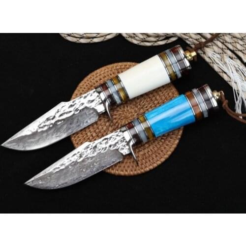 The Little Warrior Straight Fixed Blade Knife Vg10 Damascus Camel Bone Handle Tactical Pocket Hunting Fishing EDC Survival Tool