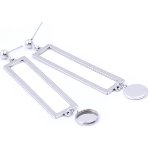 8pcs Stainless Steel Rectangular Frame Charm 10mm Cabochon Earring Setting Blanks Diy Stud Earrings Making Supplies