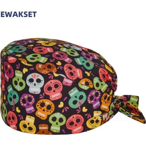 Wholsale Scrubs Cap Adjustable Pure Cotton Working Nursing Caps Beauty Salon Bouffant Head Scarf Dental Clinic Scrubs Hats Women