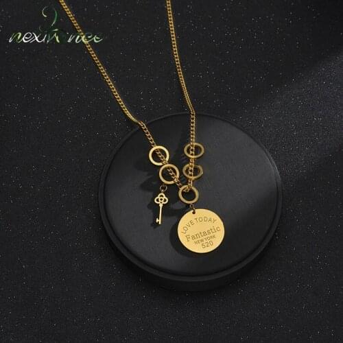 Nextvance Stainless Steel Key Round Pendant Necklaces Square Heart Queen Double Chain Necklace For Women Lover Jewelry Gift