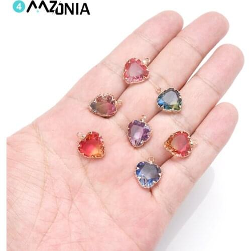 10pcs/lot 13x16mm Heart Crystal Charms Colotful Pendant Alloy Enamel Pendant For Diy Jewelry Making Necklace Bracelet