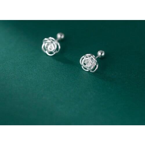 925 Sterling Silver Hollow Rose Flower Stud Earrings For Girls Romance Earring Screw Back Bead Fashion Jewelry