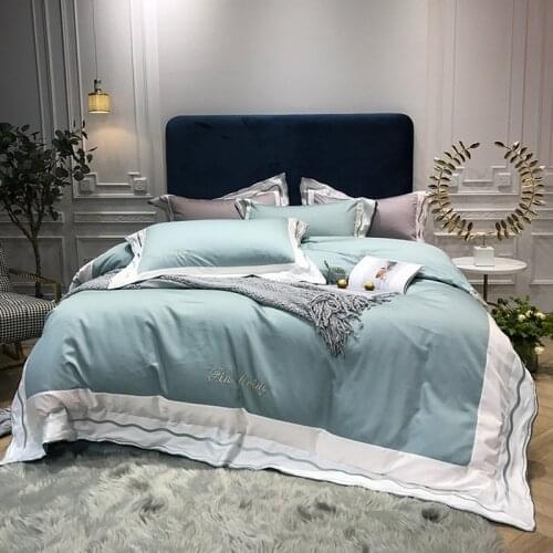 Luxury 100S Egyptian cotton Royal Bedding sets Queen King Wedding Duvet cover Bed sheet set Pillowcases 4pcs Solid grey red blue