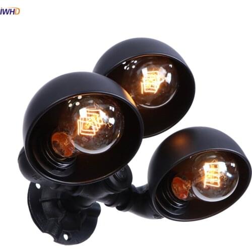 IWHD 3 Heads Retro LED Wall Light Fixtures With Switch Black Water Pipe Loft Decor Industrial Wall Lamp Vintage Edison Lighting