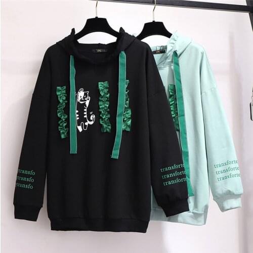 Plus size Hooded Sweatshirts Women Spring Autumn Print Jackets Tracksuits Pullover Female Oversize Casual Top Sportswears KW95