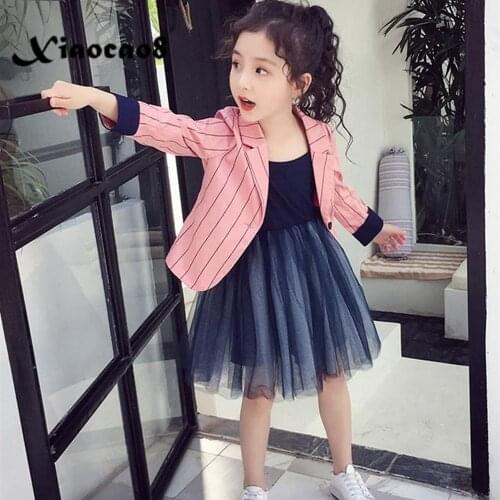 Spring Autumn Baby Girl Clothes Fashion Pink Streiped Girls Blazer kids Jakcets Girls Outwear Coat Children Cotton Clothing