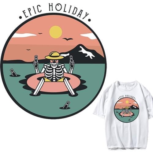 Vinyl Punk Skull Patches Applique Heat Transfer Patch Stripe Iron on Transfers For Clothing Stickers for Clothes Thermo-stickers