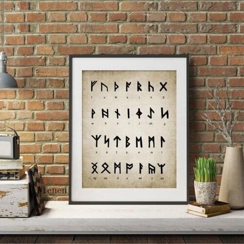 Nordic Vintage Poster Runic Alphabet Print Art of Divination Writing Magic Viking Old Canvas Painting Picture Home Wall Decor
