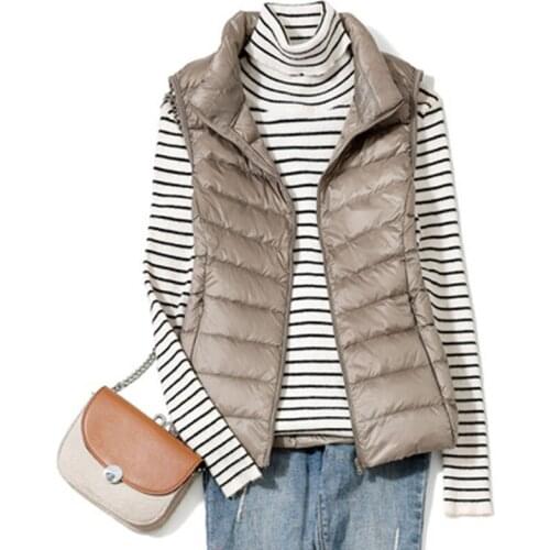 Ultralight Down Vest Women 2021 New Autumn Stand Collar Sleeveless Women Duck Down Waistcoat Puffy Padded Warm Vest Jacket
