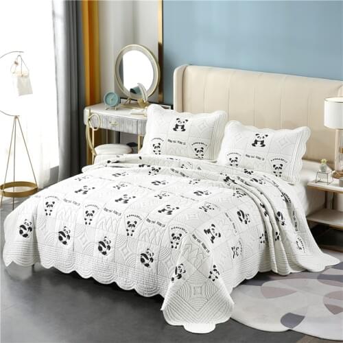 Animal panda cartoon embroidery patchwork quilt full queen king size 3pcs pure cotton bed sheet/bed cover/bedspread покрывало HY